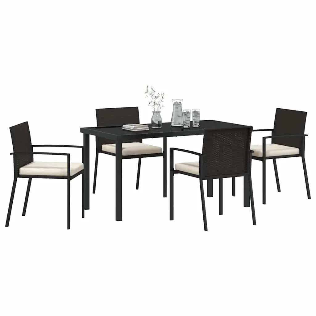 Garden Dining Set 5 Piece Black Steel Outdoor Furniture Table Chairs Patio