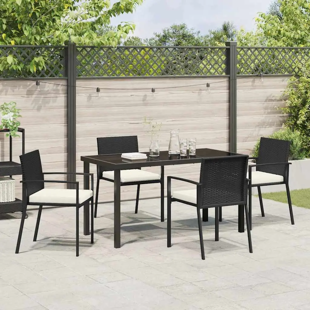 Garden Dining Set 5 Piece Black Steel Outdoor Furniture Table Chairs Patio