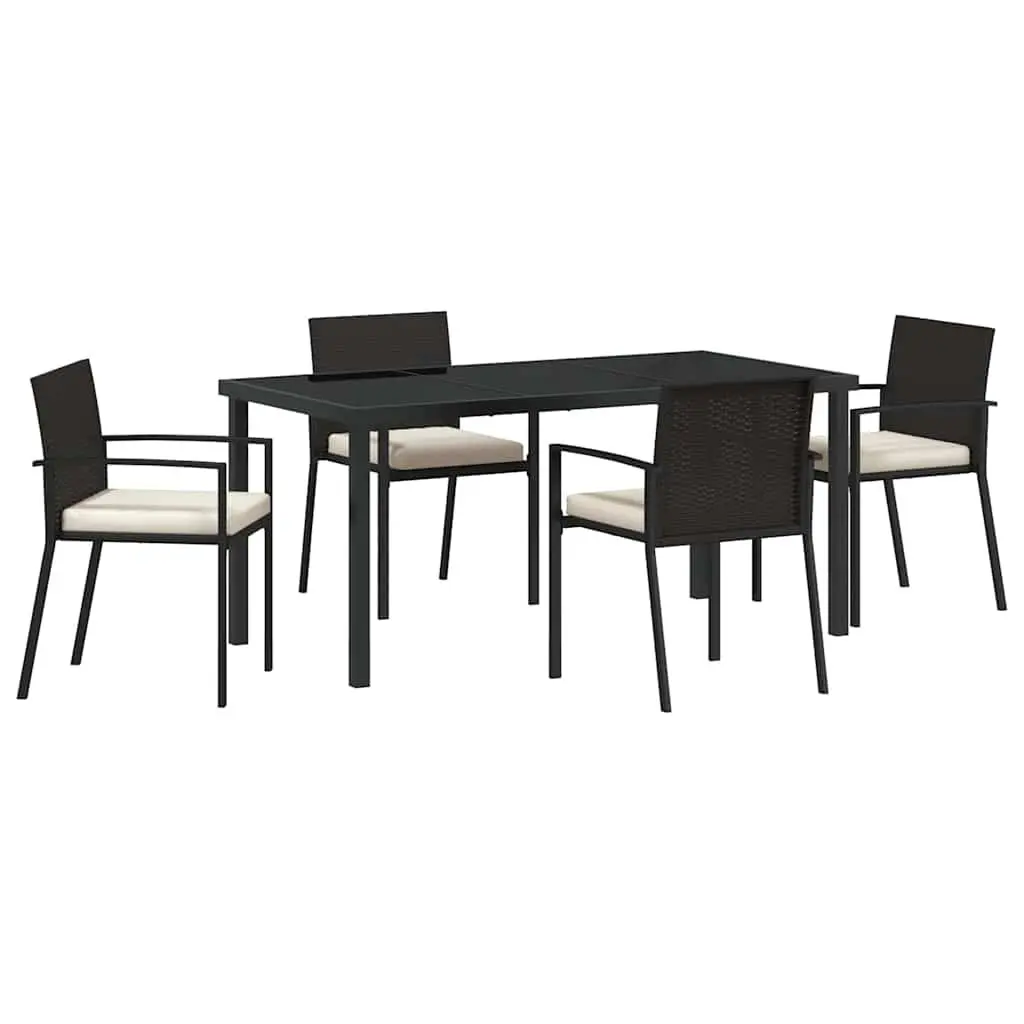 Garden Dining Set 5 Piece Black Outdoor Furniture Steel Frame Rattan Chairs Table