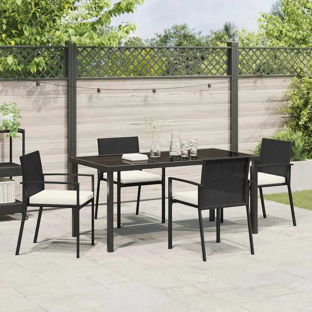 Garden Dining Set 5 Piece Black Outdoor Furniture Steel Frame Rattan Chairs Table