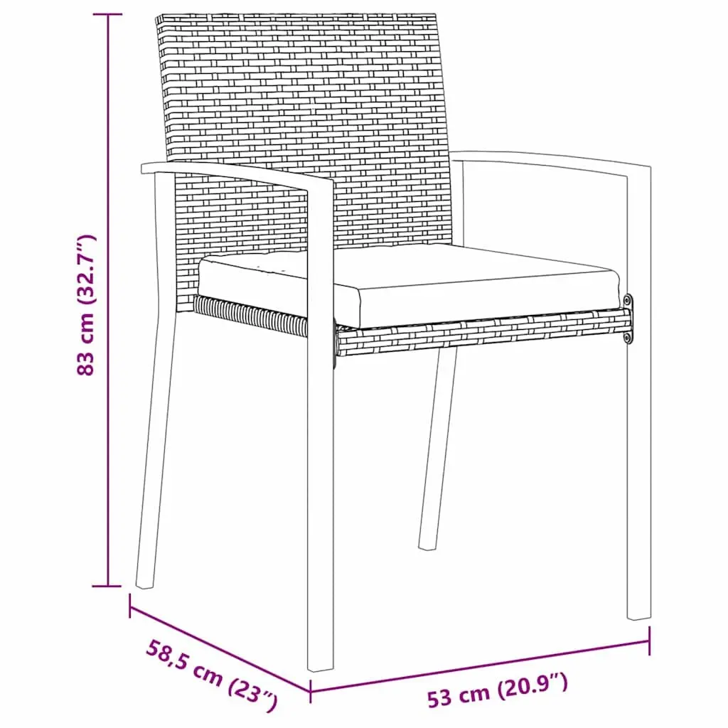 Outdoor Dining Set 7 Piece Black Steel Table and Chairs for Garden and Patio with Removable Cushion and UV Resistant Materials
