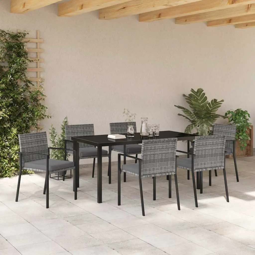 Garden Dining Set 7 Pieces Outdoor Furniture Steel Frame Poly Rattan Seating