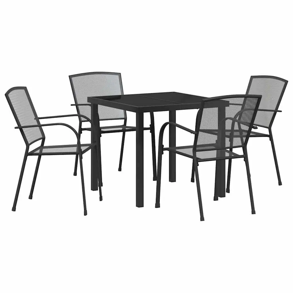 Garden Dining Set 5 Pieces Rectangular Tempered Glass Top Anthracite Outdoor Furniture