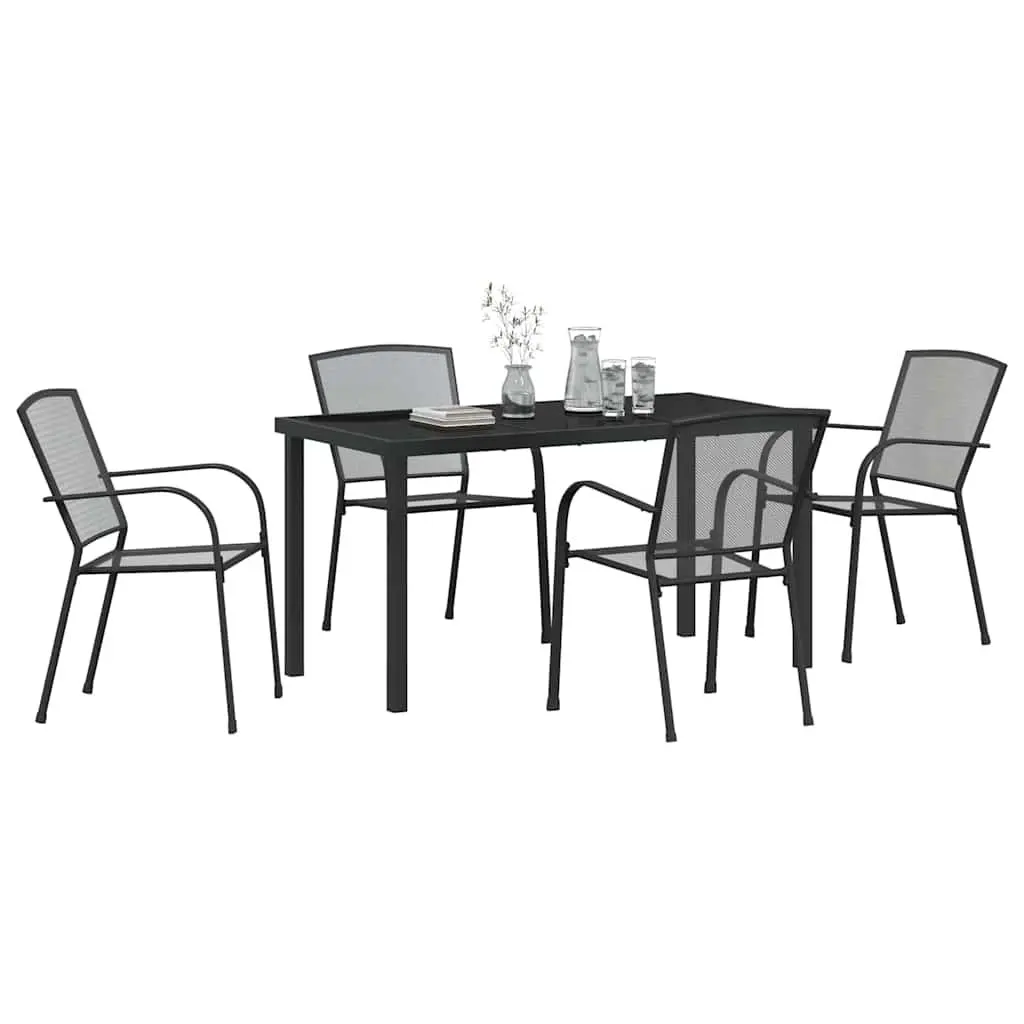 Garden Dining Set 5 Piece Rectangular Table with Tempered Glass Top and Four Chairs Anthracite Outdoor Furniture