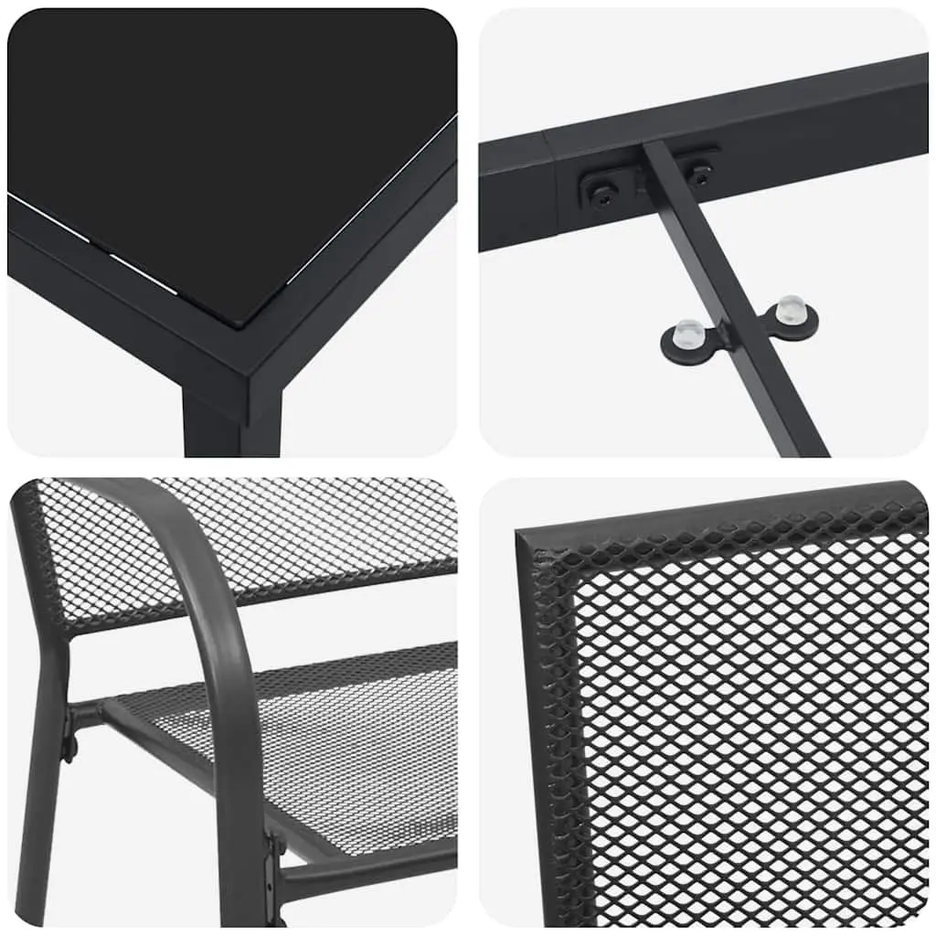 Garden Dining Set 5 Piece Rectangular Table with Tempered Glass Top and Four Chairs Anthracite Outdoor Furniture