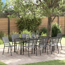 Outdoor Garden Dining Set 9 Pieces Anthracite Steel Rectangular Patio Furniture