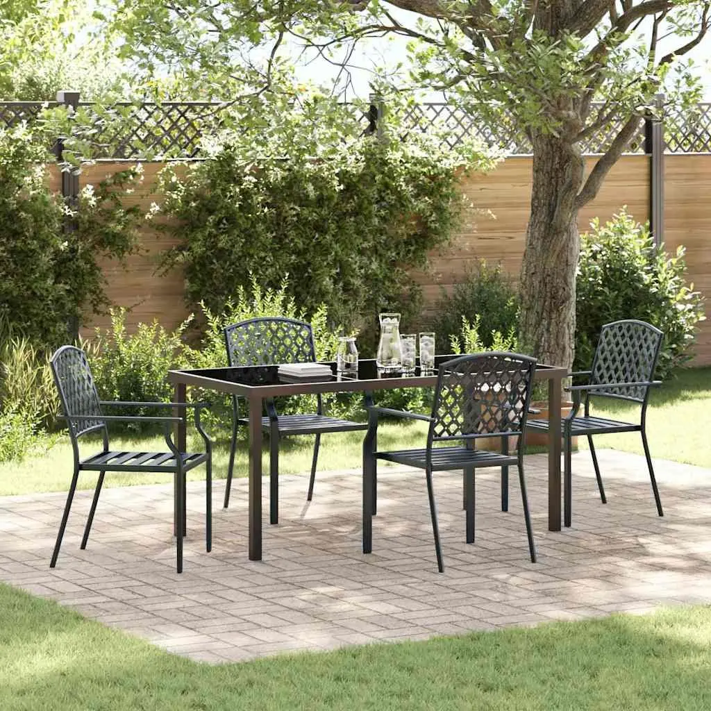 Garden Dining Set 5 Pieces Outdoor Furniture Anthracite Steel Frame Tempered Glass Top