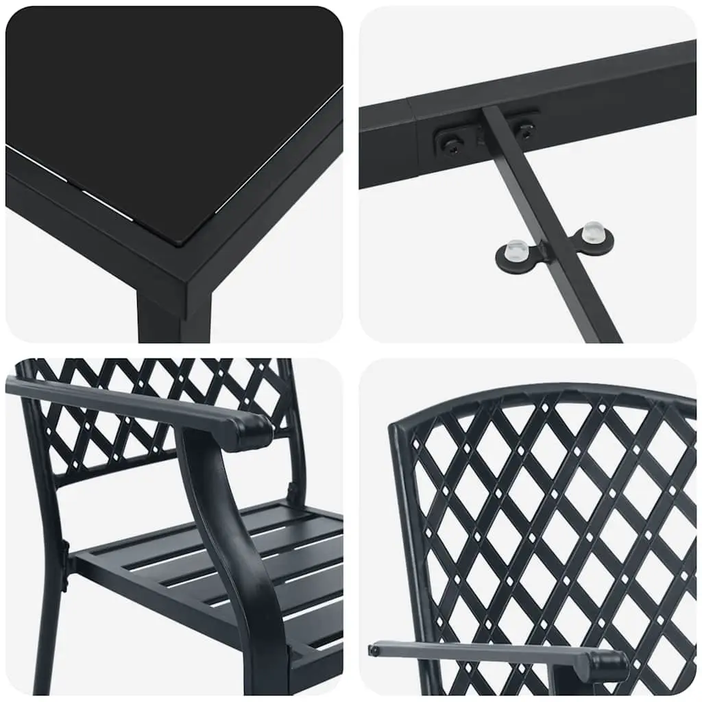 Garden Dining Set 5 Pieces Outdoor Furniture Anthracite Steel Frame Tempered Glass Top