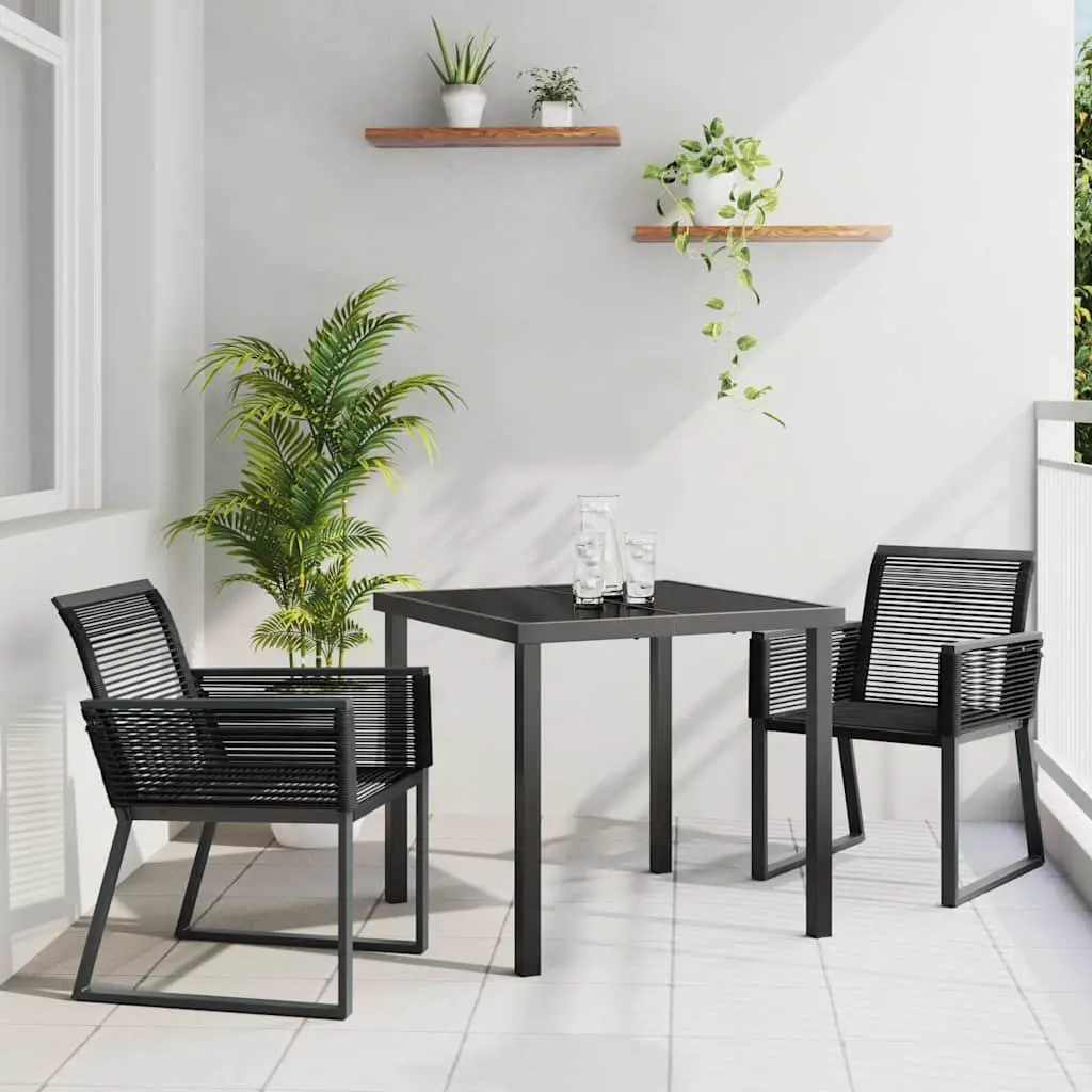 Garden Dining Set 3 Piece Black Rectangular Modern Outdoor Furniture