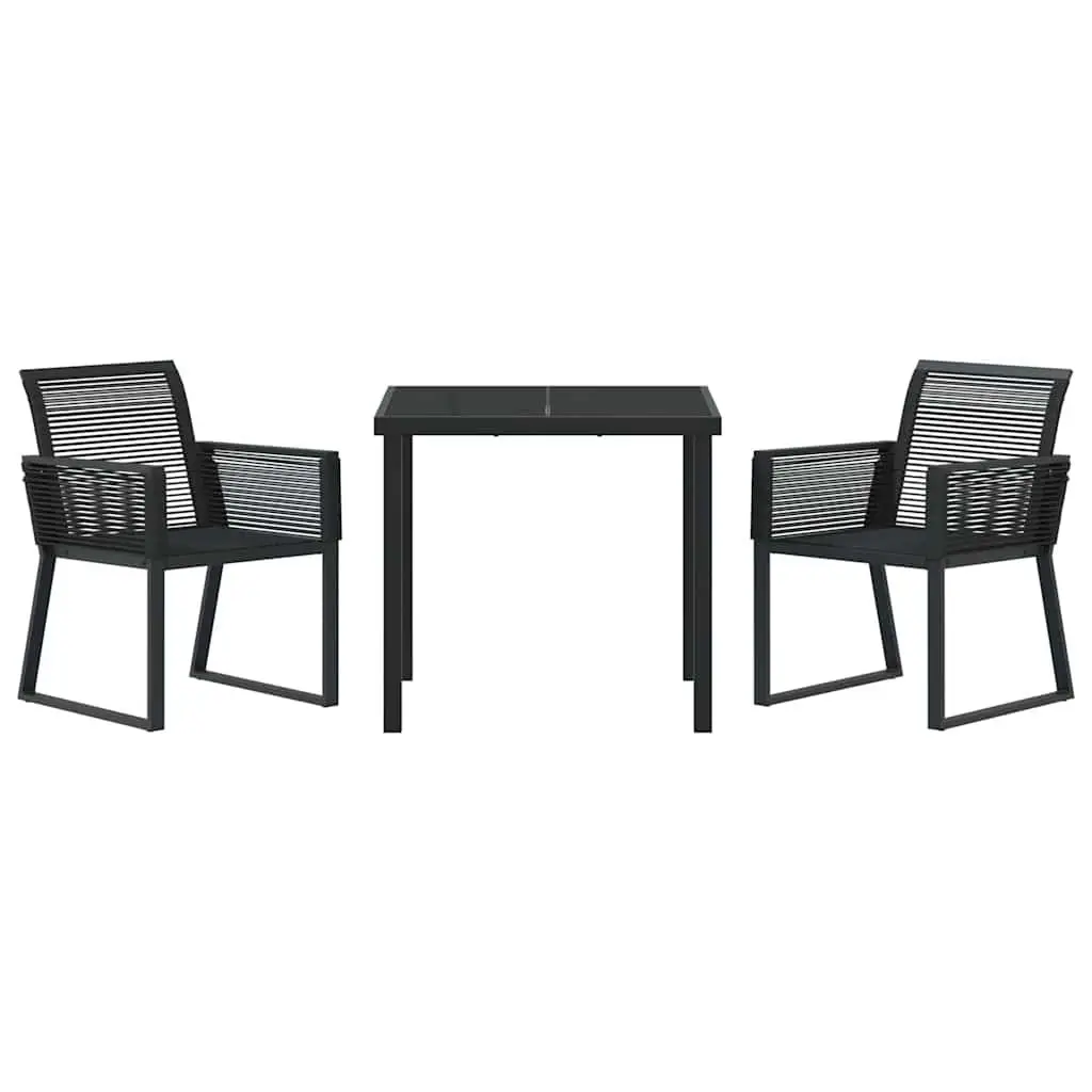 Garden Dining Set 3 Piece Black Rectangular Modern Outdoor Furniture