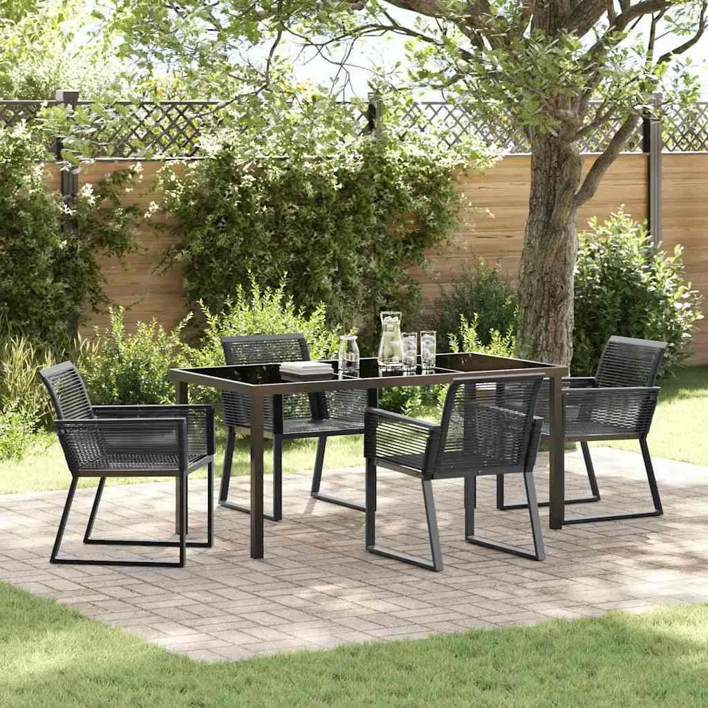 Garden Dining Set 5 Piece Black Modern Rectangular Outdoor Furniture with Powder-coated Steel Frame and Poly Rattan Seats