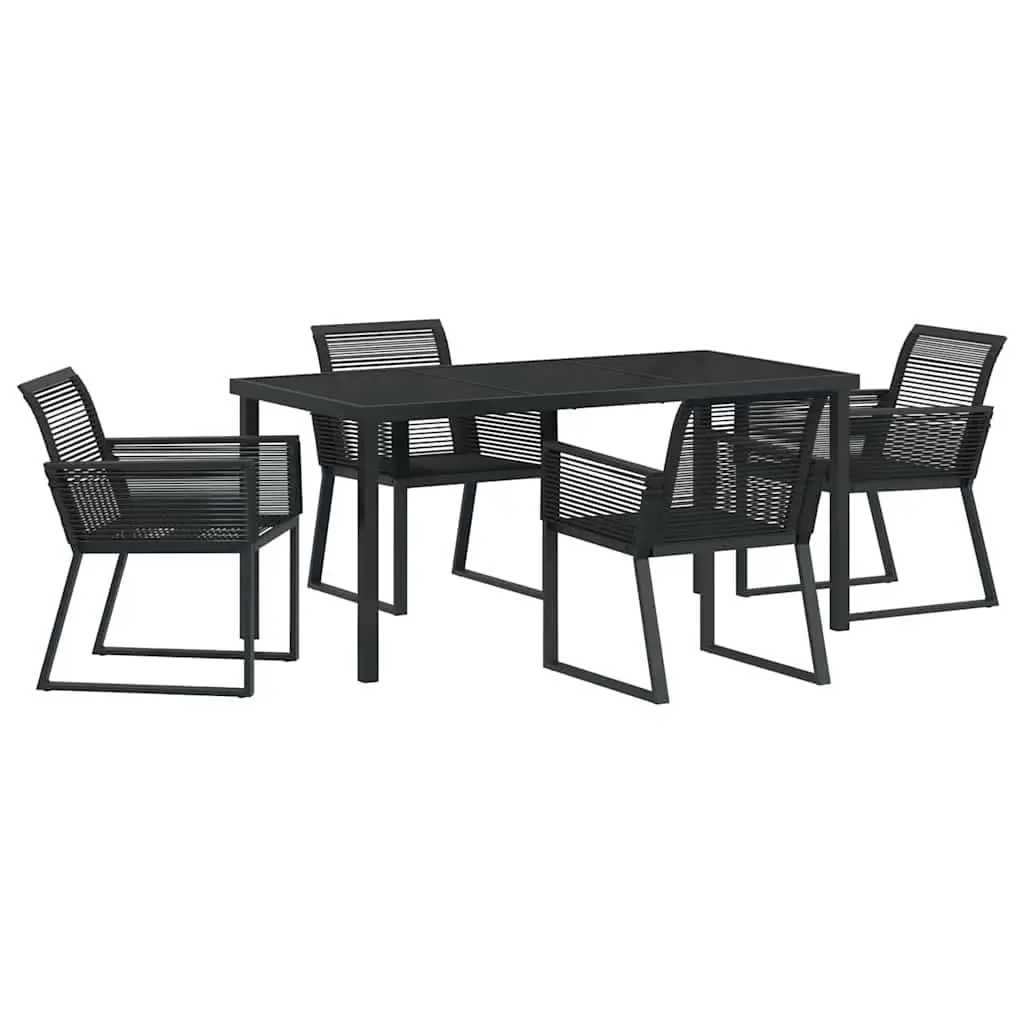 Garden Dining Set 5 Piece Black Modern Rectangular Outdoor Furniture with Powder-coated Steel Frame and Poly Rattan Seats