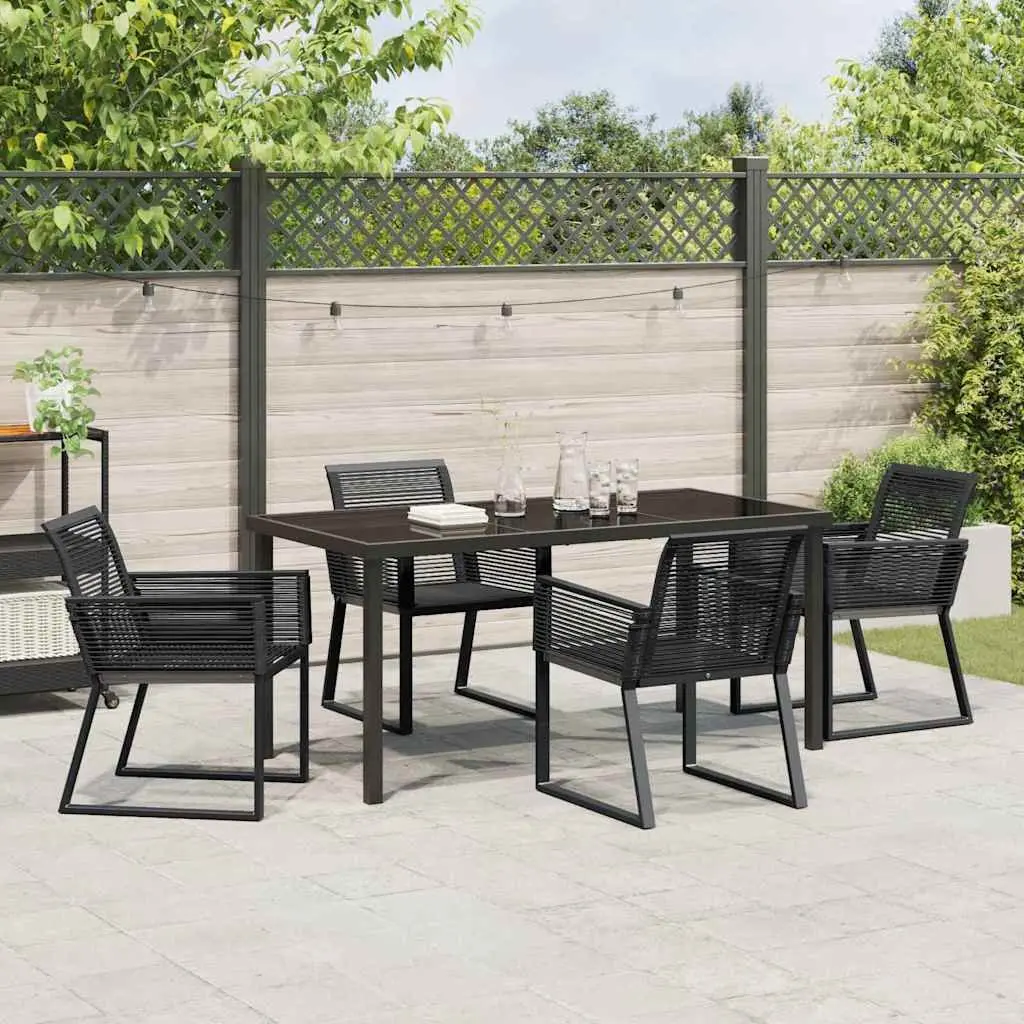 Garden Dining Set 5 Piece Black Modern Rectangular Outdoor Furniture with Powder-coated Steel Frame and Poly Rattan Seats