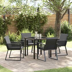 Garden Dining Set 5 Pieces Black Steel Frame Outdoor Furniture Patio Table