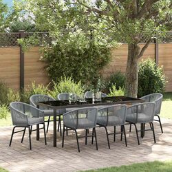 Garden Dining Set 9 Pieces Outdoor Furniture Anthracite Steel Rectangular Table