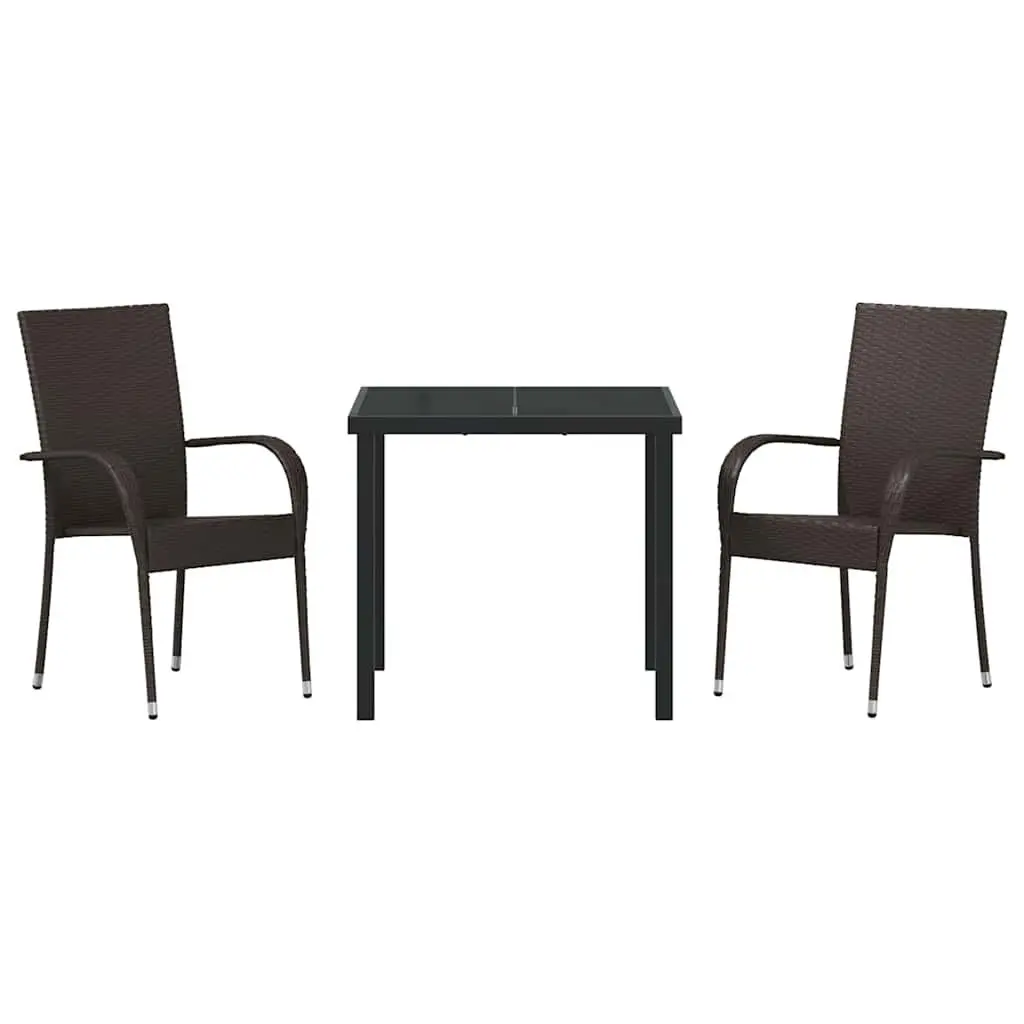 Garden Dining Set 3 Pieces Brown Poly Rattan Rectangular Outdoor Patio Furniture