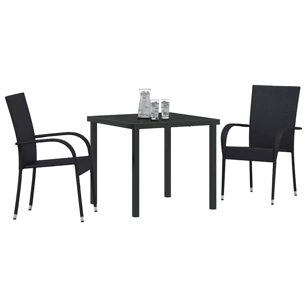 Garden Dining Set 3 Pieces Black Powder-Coated Steel Frame Quick-Drying Poly Rattan Outdoor Patio