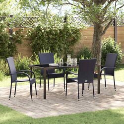 Garden Dining Set 5 Pieces Black Steel Frame Outdoor Patio Furniture Rectangular