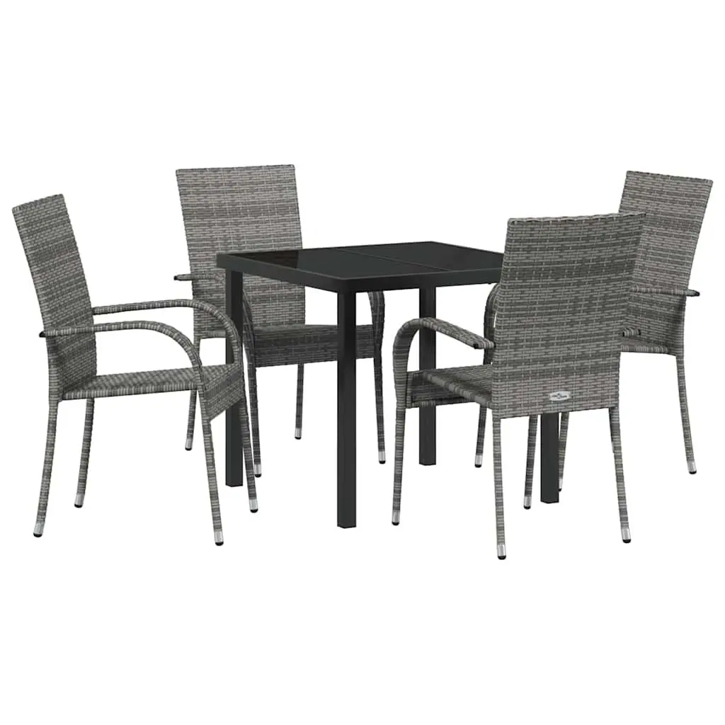 Garden Dining Set 5 Pieces Grey Powder-Coated Steel Frame Rectangular Table Quick-Drying Poly Rattan Seating