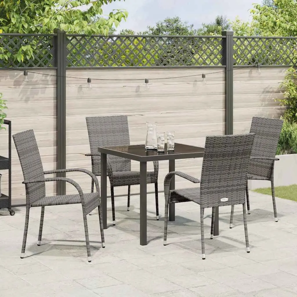 Garden Dining Set 5 Pieces Grey Powder-Coated Steel Frame Rectangular Table Quick-Drying Poly Rattan Seating