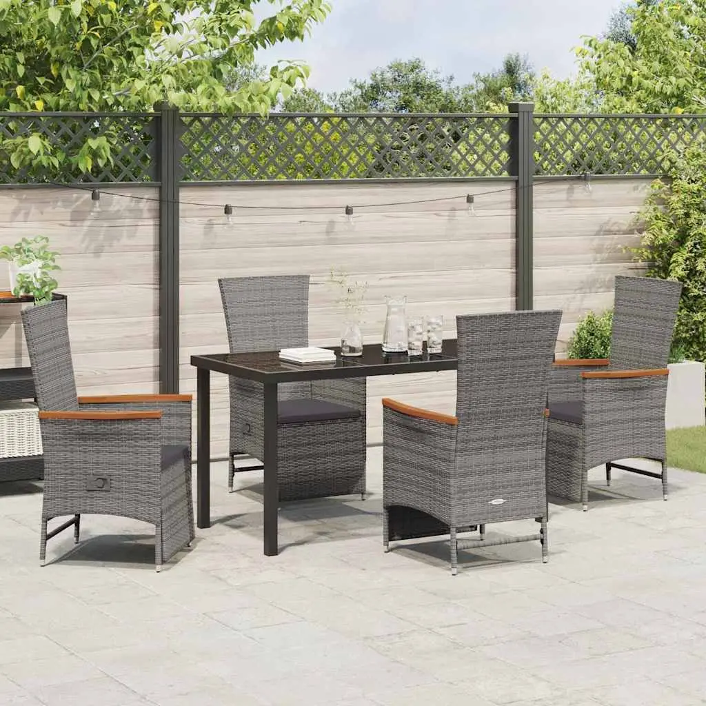 Garden Dining Set 5 Piece Grey Poly Rattan Outdoor Furniture with Adjustable Backrests and Water-Resistant Cushions