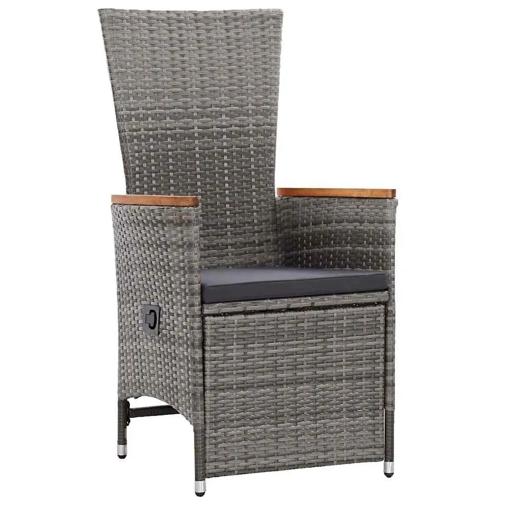 Garden Dining Set 5 Piece Grey Poly Rattan Outdoor Furniture with Adjustable Backrests and Water-Resistant Cushions