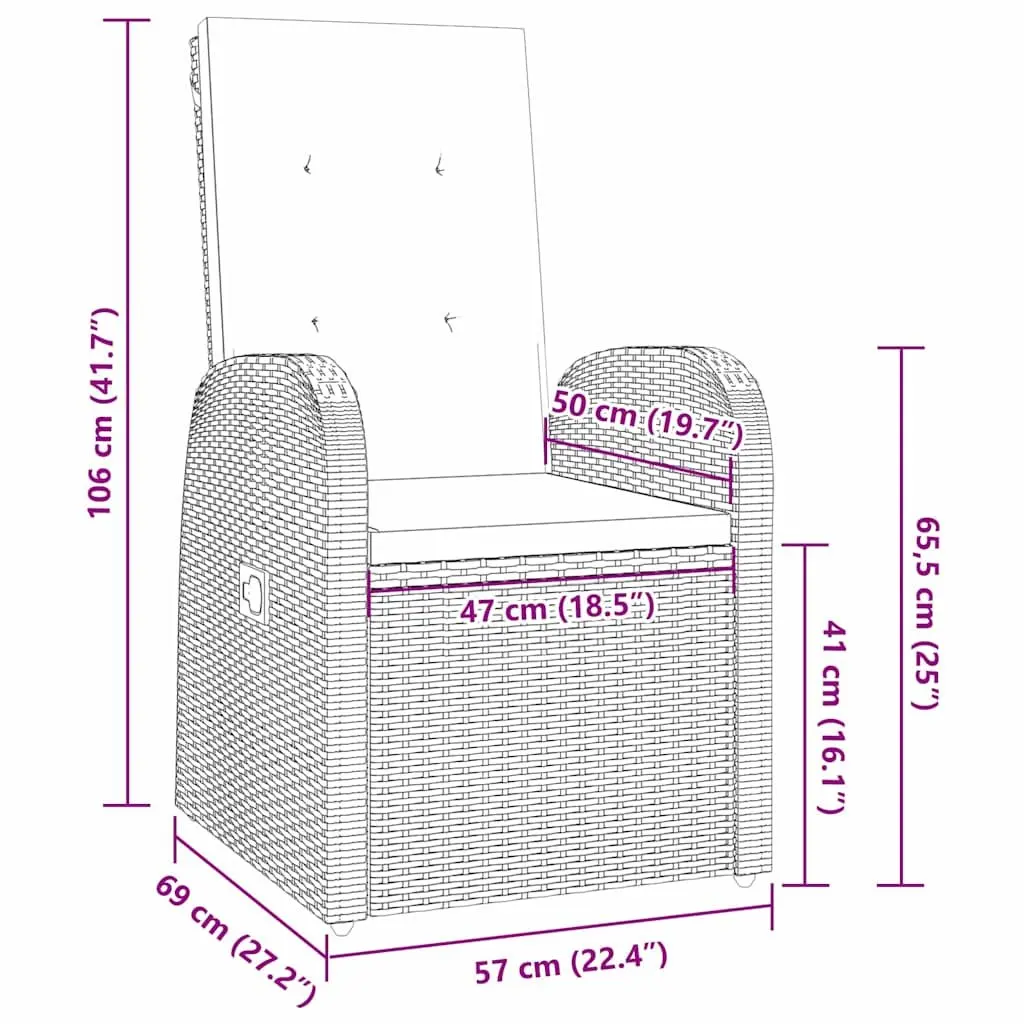 Garden Dining Set 3 Piece Grey Modern Outdoor Furniture with Adjustable Backrest and Weather-Resistant Cushions