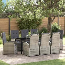 Stylish Grey Poly Rattan 9-Piece Outdoor Dining Set