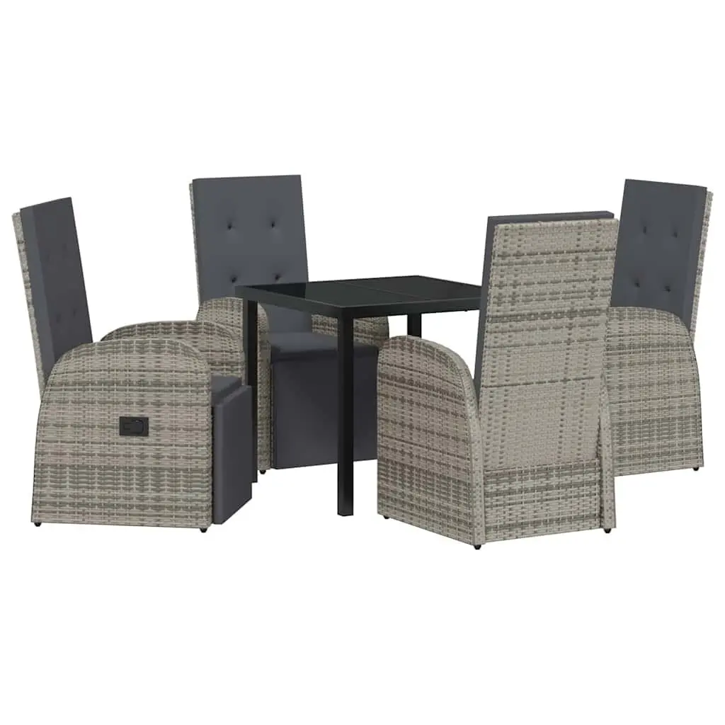 5 Piece Outdoor Dining Set Grey Poly Rattan Modern Garden Furniture with Adjustable Backrests and Cushions