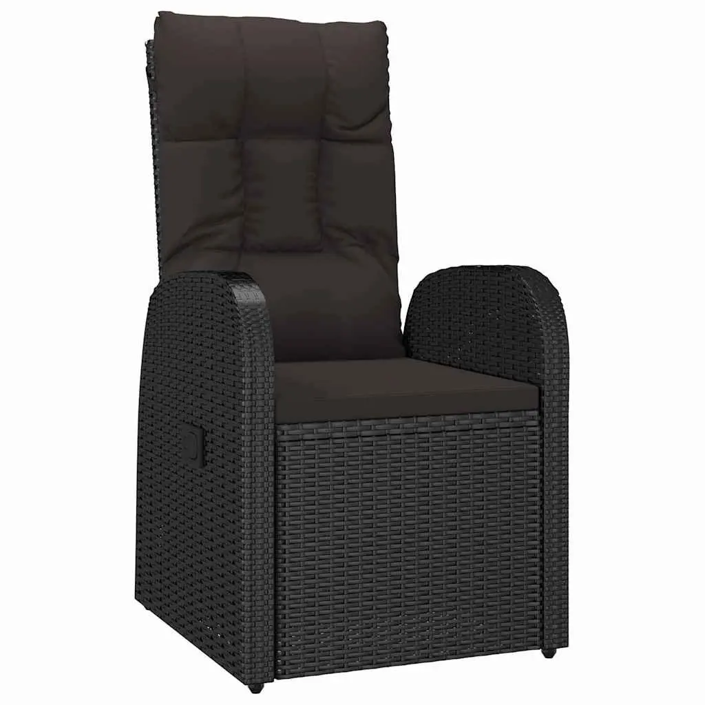 5 Piece Modern Outdoor Dining Set Black Poly Rattan with Tempered Glass Table and Curved Backrest Chairs for Garden and Patio Use