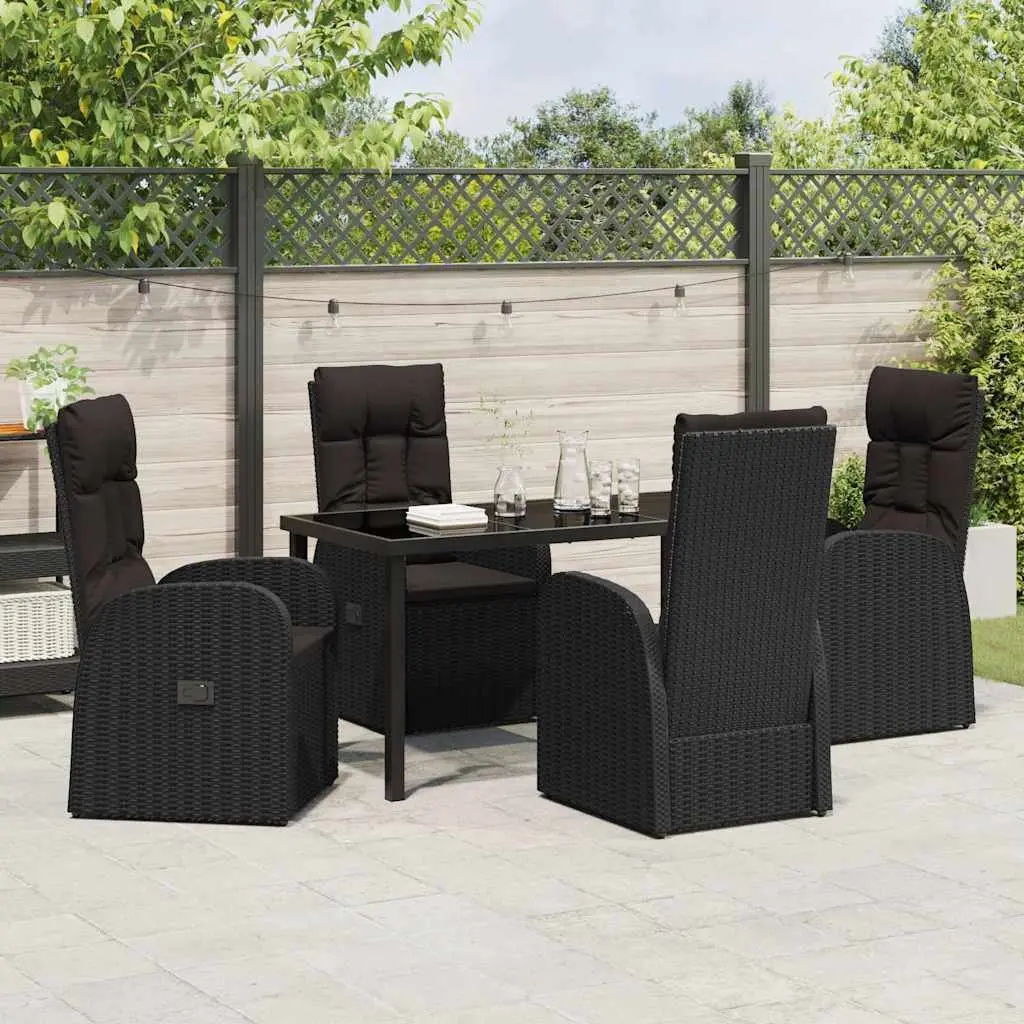 Outdoor Garden Dining Set 5 Pieces Black Poly Rattan Chairs Table Furniture