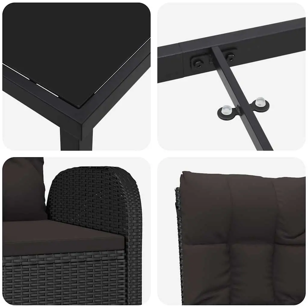 Outdoor Garden Dining Set 5 Pieces Black Poly Rattan Chairs Table Furniture