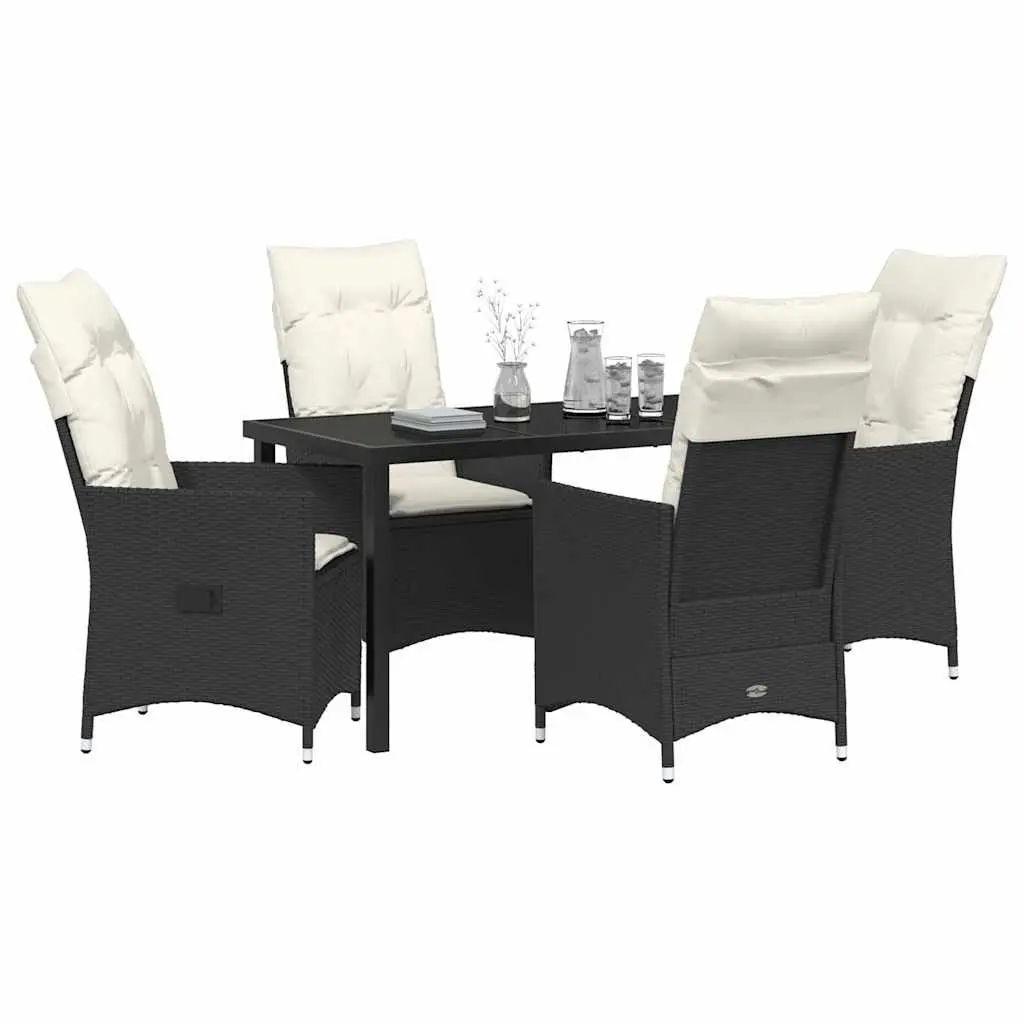 Outdoor Garden Dining Set 5 Piece Black Poly Rattan with Cushions Adjustable Backrests