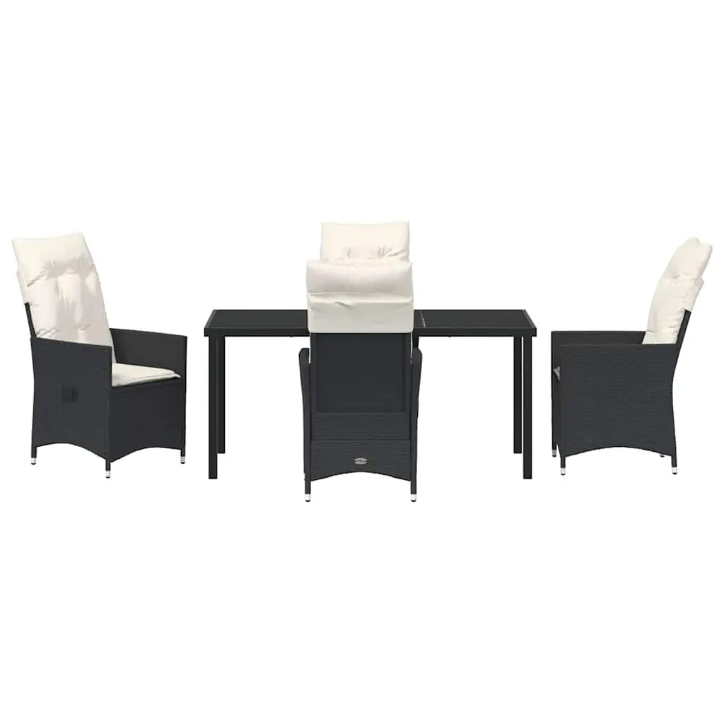 Outdoor Garden Dining Set 5 Piece Black Poly Rattan with Tempered Glass Table and Cushions