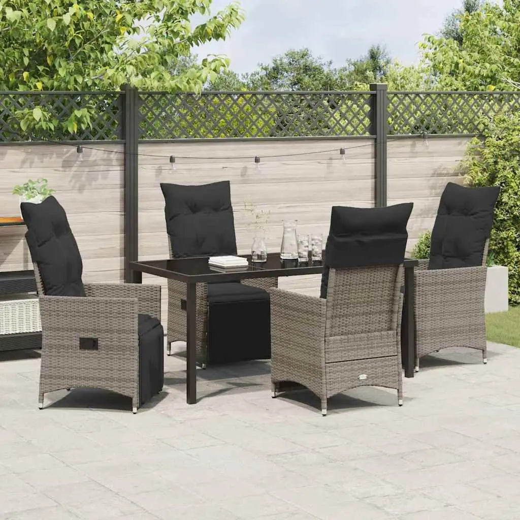 Outdoor Garden Dining Set 5 Piece Grey Poly Rattan Patio Furniture with Cushions