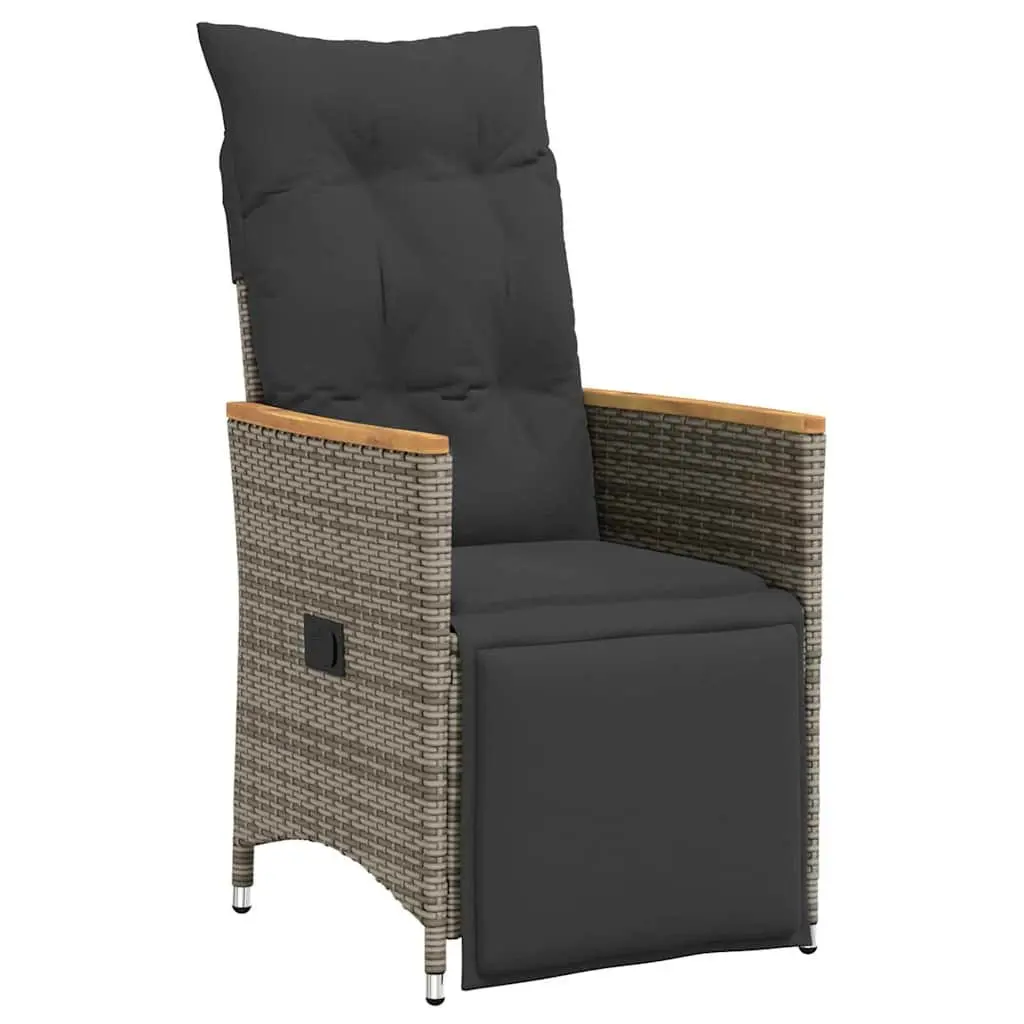 Outdoor Furniture Set 5 Piece Grey Poly Rattan Dining Set with Adjustable Backrest and Tempered Glass Tabletop