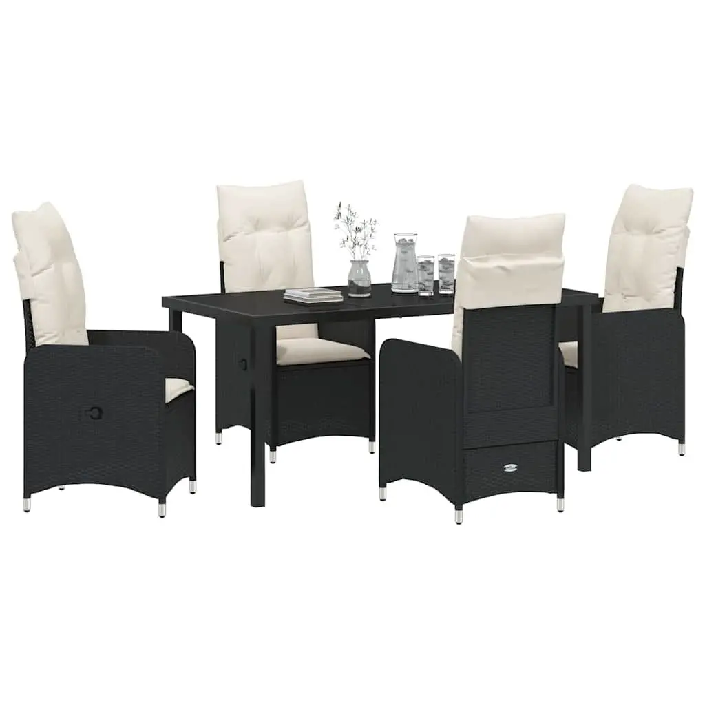 Garden Dining Set 5 Pieces Black Outdoor Table Chairs Cushioned Adjustable Backrest Weather Resistant