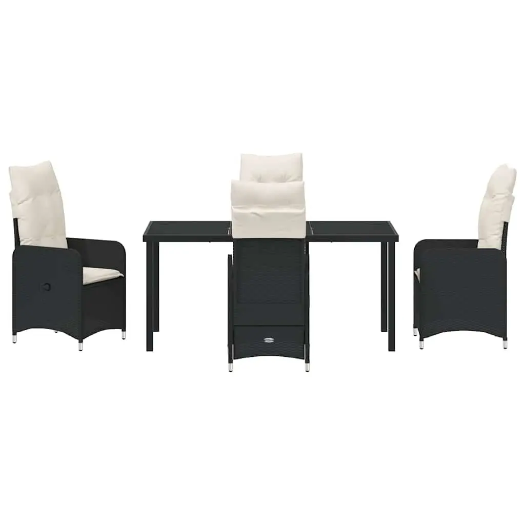 Garden Dining Set 5 Pieces Black Outdoor Table Chairs Cushioned Adjustable Backrest Weather Resistant