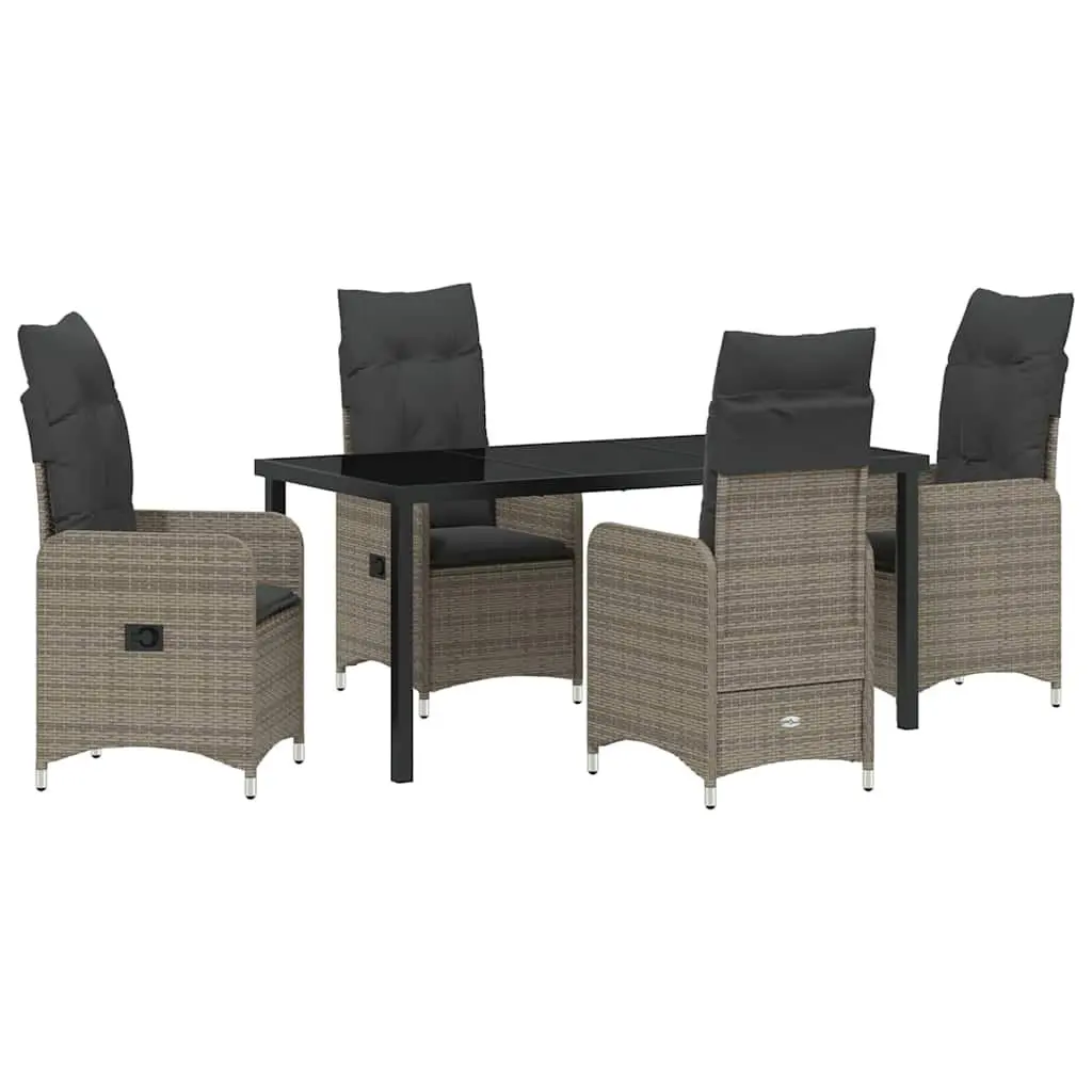 Outdoor Dining Set 5 Piece Grey Weather-Resistant Steel Frame with Tempered Glass Top and Cushions