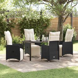 Outdoor Garden Dining Set 5 Piece Black Rattan Furniture Patio Table Chairs