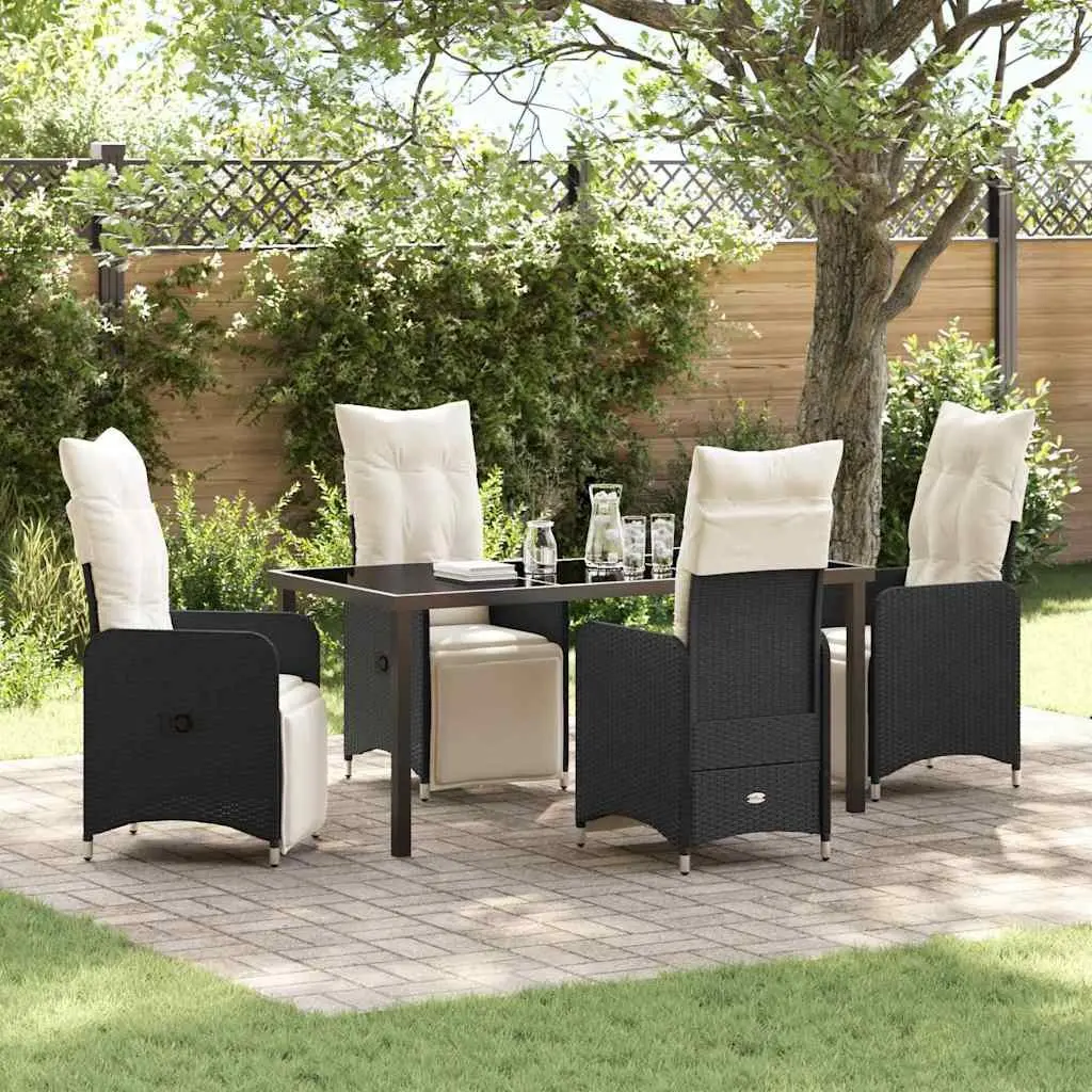 Outdoor Garden Dining Set 5 Piece Black Poly Rattan Weather Resistant Table Chairs