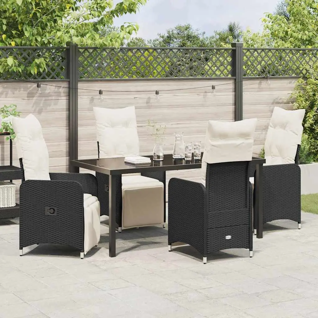 Outdoor Garden Dining Set 5 Piece Black Poly Rattan Weather Resistant Table Chairs