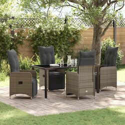 Outdoor Grey Poly Rattan Dining Set 5 Pieces for Patio