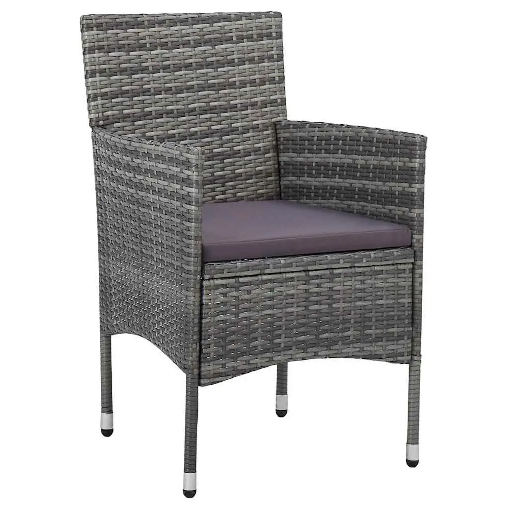 Outdoor Dining Set 3 Piece Grey Poly Rattan with Cushions Powder Coated Steel Frame Tempered Glass Table Ergonomic Support for Garden Patio