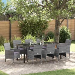 Garden Dining Set 9 Piece Grey Poly Rattan Chairs Table Outdoor Furniture