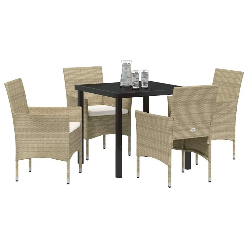 Outdoor Dining Set 5 Piece Garden Furniture Beige Poly Rattan with Cushions