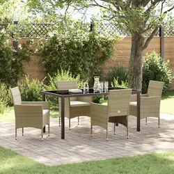 Garden Dining Set 5 Piece Outdoor Furniture Beige Poly Rattan Cushion Patio