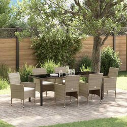 Garden Dining Set 7 Piece Outdoor Furniture Beige Poly Rattan Glass Table