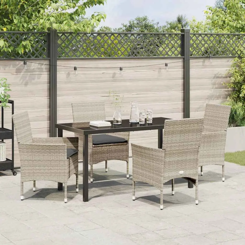 Garden Dining Set 5 Piece Outdoor Furniture Poly Rattan Frame Tempered Glass Top Cushions