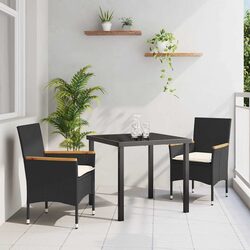Stylish Outdoor Dining Set - 3 Piece Black Rattan Furniture